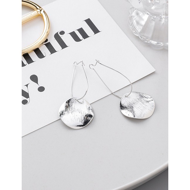 LRC Anting Gantung Fashion Round Metal Brushed Textured Bump Geometric Earrings F99994