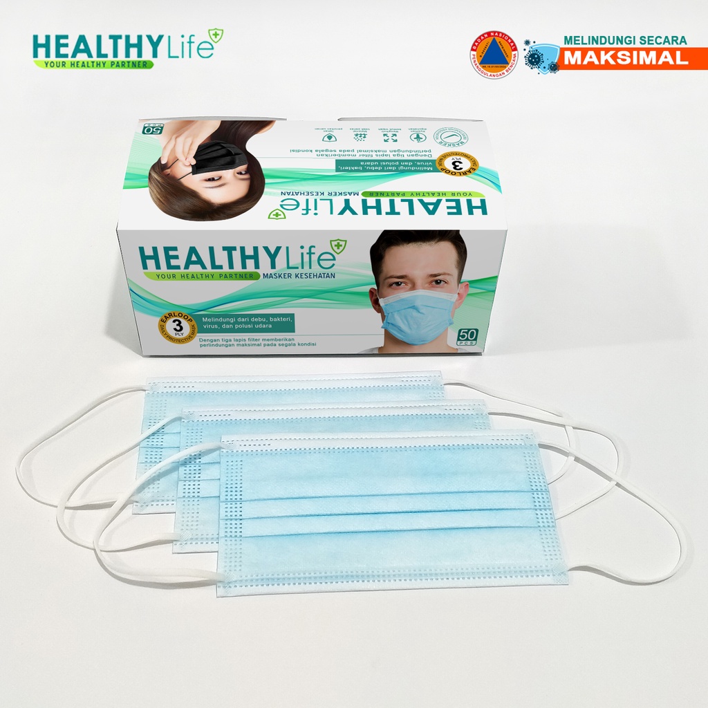 Healthylife Masker 3ply medis non surgical isi 50 Mask 3ply 50pcs/box Masker 3 ply Mask 3 ply