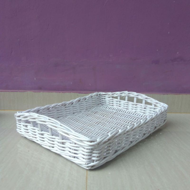 Keranjang rotan buah persegi snack/toples/buah/parcel 40x30x7 cm