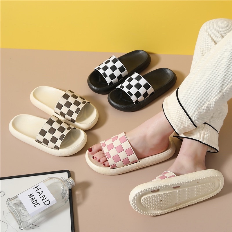 SANDAL SLOP KOREA FASHION CHECKERBOARD SANDAL SLIP ON PREMIUM