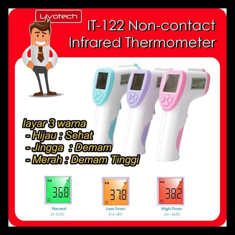 Infrared Gun Thermometer IT122/Termometer+Laser Pointer IT-122 /IT 122 - Merah Muda FREE ONGKIR