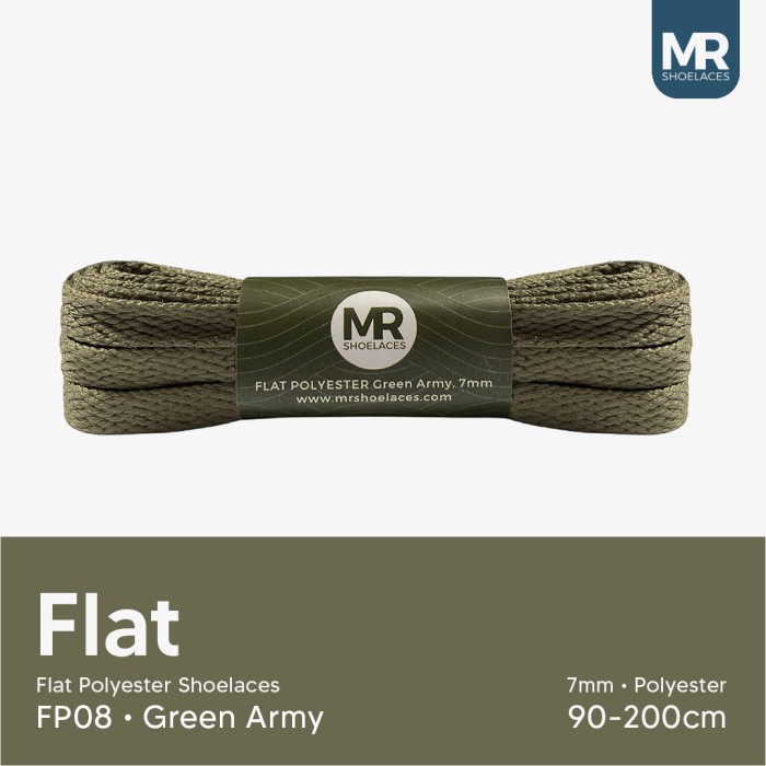 MR Shoelaces FP08 Green Army Tali Sepatu Polyester Pipih Flat 7mm 80cm 90cm 100cm 120cm 130cm 150cm 180cm 200cm untuk Sneakers - Premium Shoelace