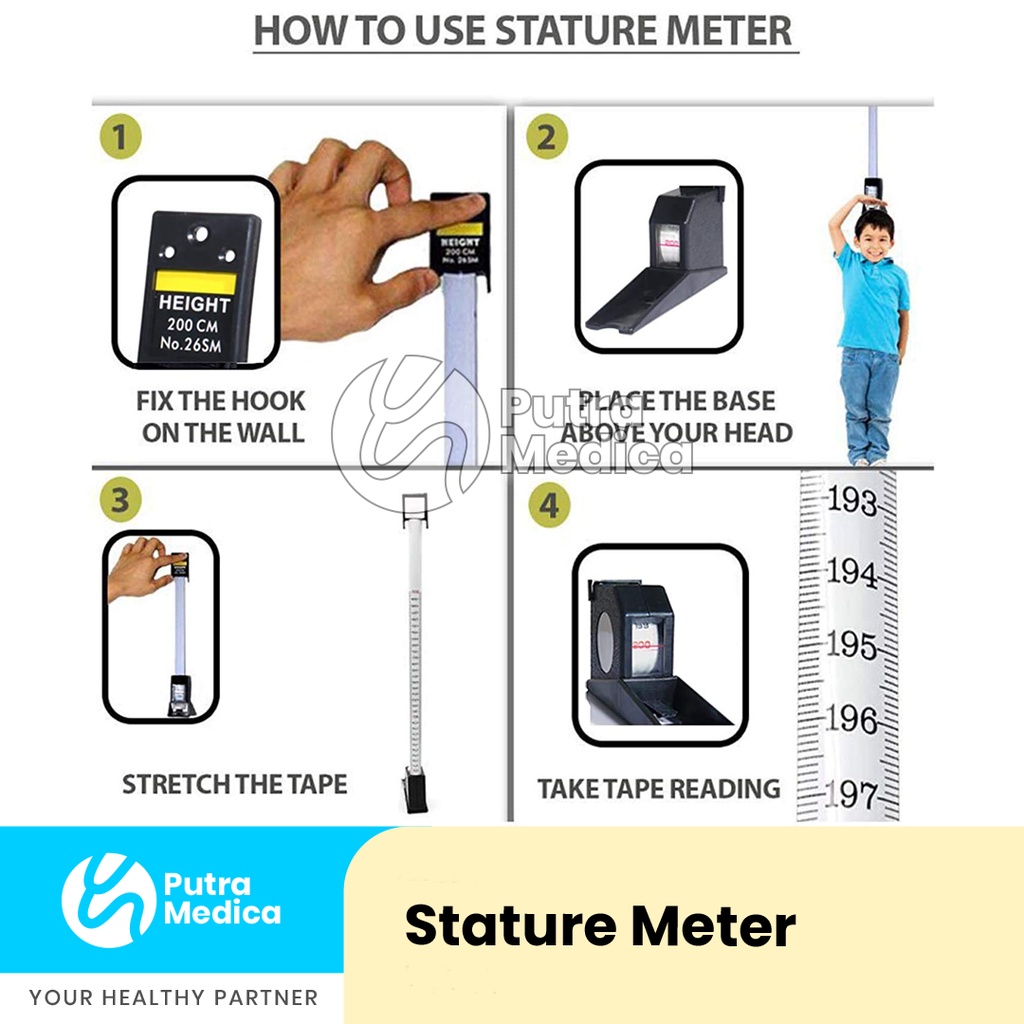 Stature Meter [Black] / Alat Ukur Pengukur Tinggi Badan Manual Tarik / Statur Meteran Dinding