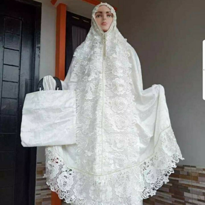 mukena dewasa sutra bordir mewah - Putih