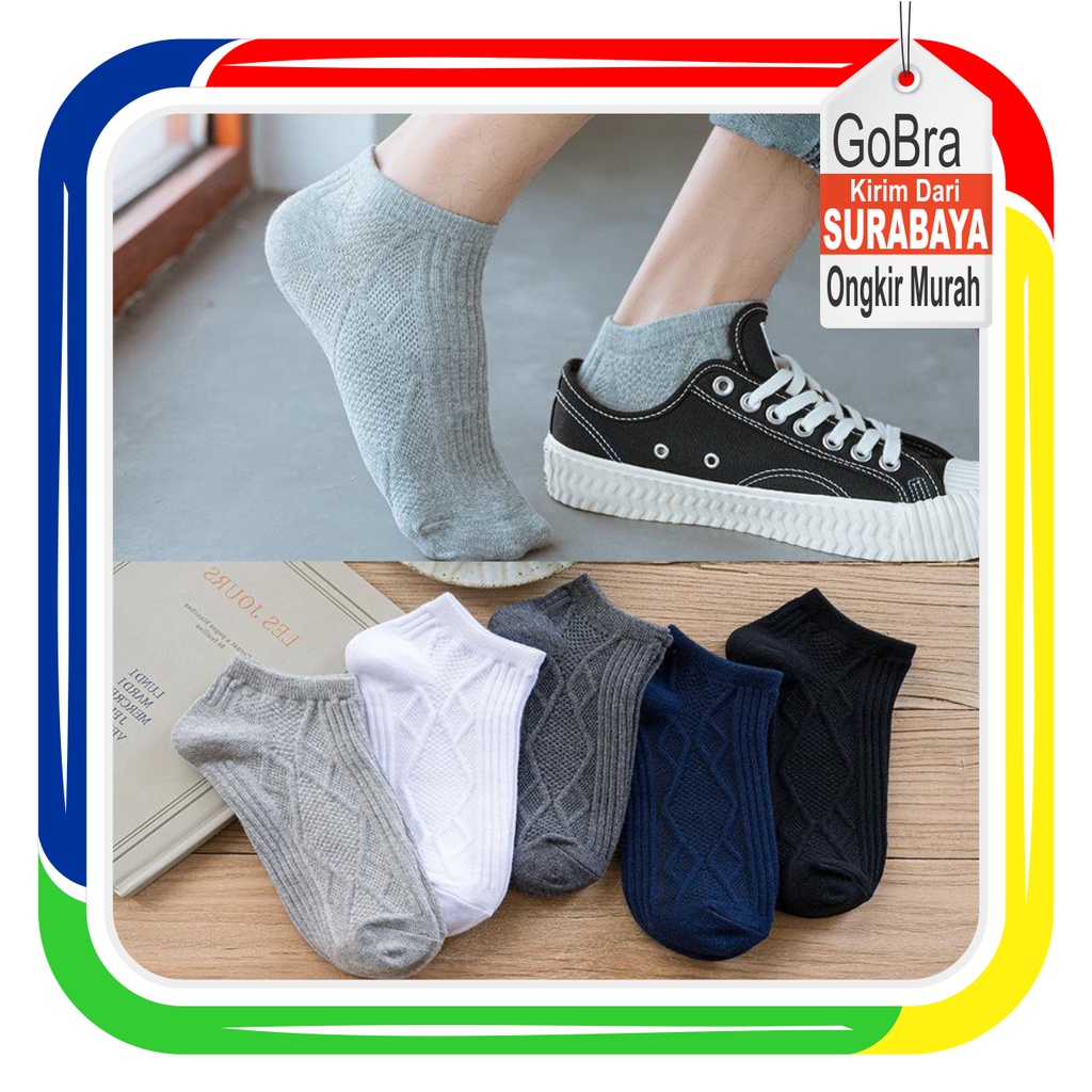 Gobra ♕ KK043 Kaos Kaki (Tanpa Kemasan) Pria Tipis Pendek Semata Kaki Polos Garis Warna Simple Fashion Korea Sock Import Murah