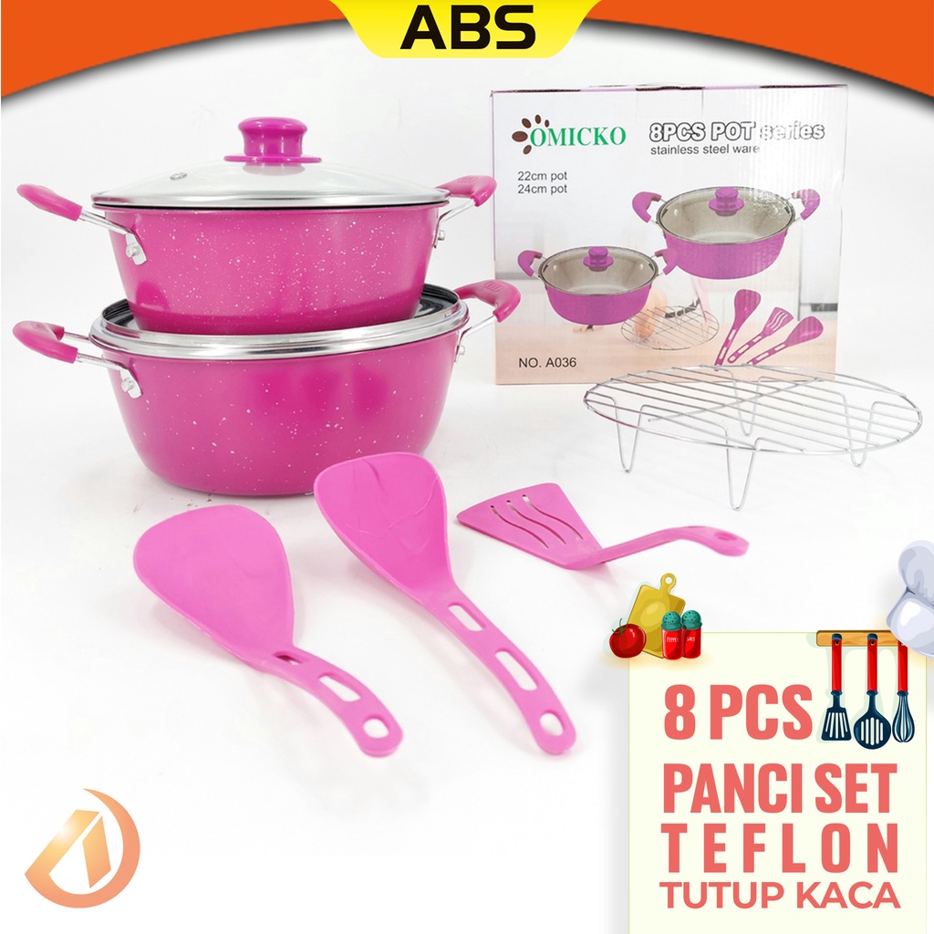 ABS Panci Set Omicka Isi 8pcs Pot Series/ Panci Terlengkap dengan Tutupan dan Spatula