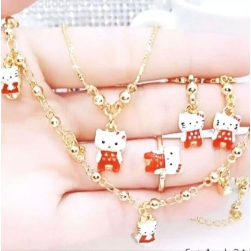 &quot;SM&quot; set Kalung hello Kitty lapis emas 22k anti karat