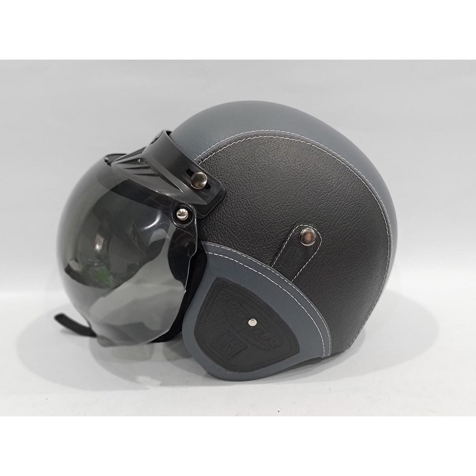 Helm Bogo / Helm Retro / Helm Full Kulit GTR Gunmet Black + kaca-1