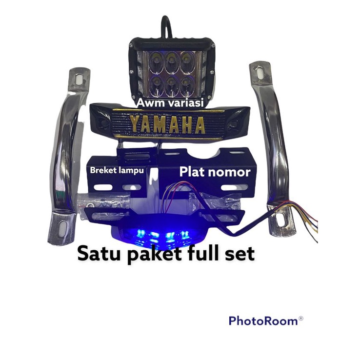 paket lampu sorot tembak 6 Mata jumpo rx king set kumis plus plat nomor plus behel rx king full set