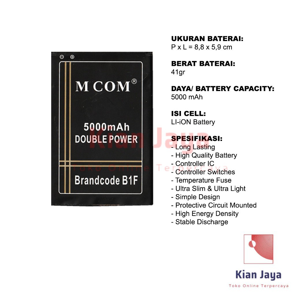 MCOM Baterai Hp Brandcode B1F Original Double Power Batre Batrai Battery Brancode