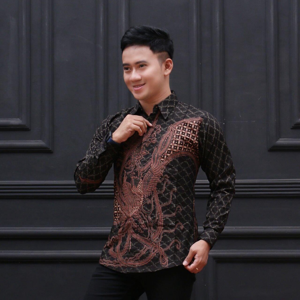 Batik Pria Lengan Panjang BATIK NAKULA HRB026 motif KERATONAN Kode 002 size M L XL XXL Reguler