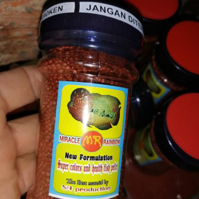 Pelet louhan pakan lohan makanan ikan fishFOOD MERK MR  miracle rainbow TUTUP MERAH head HUNCHER