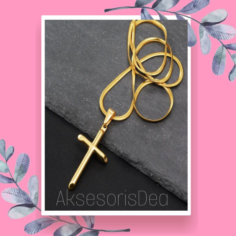 KALUNG EMAS BELUT PIPIH BANDUL SALIB POLOS RUNCING/ KALUNG TITANIUM GOLD