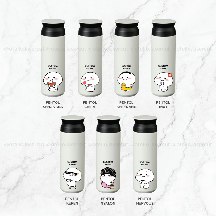 Custom Tumbler Pentol Quby | Tokyo Botol Minum Travel UV Print Lucu Vacuum Flask Karakter