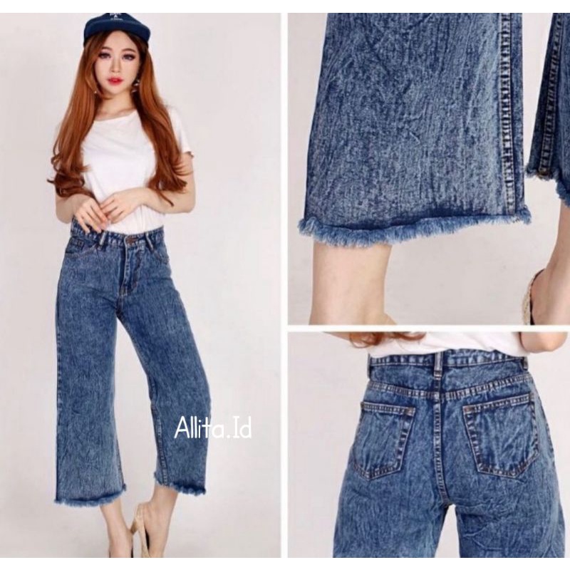 Highwaist Kulot Jeans Wanita / Kulot Jeans Rawis Snow Hitam Biru / Kulot Jins / Kulot tulang rawis