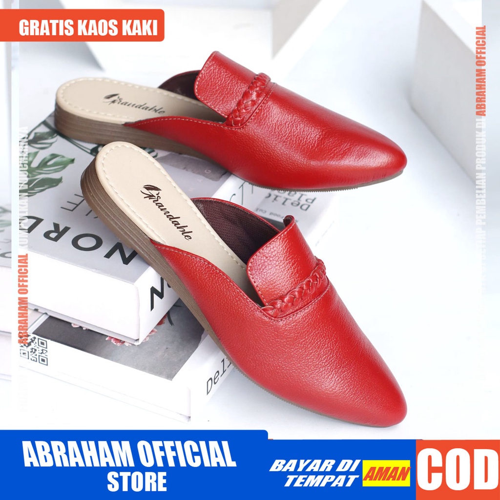 ABRHM x DEROSI Sepatu Flat Wanita Slop Sepatu Kerja Kantor Wanita Slip On Cewek / Cewe Kulit Asli flatshoes