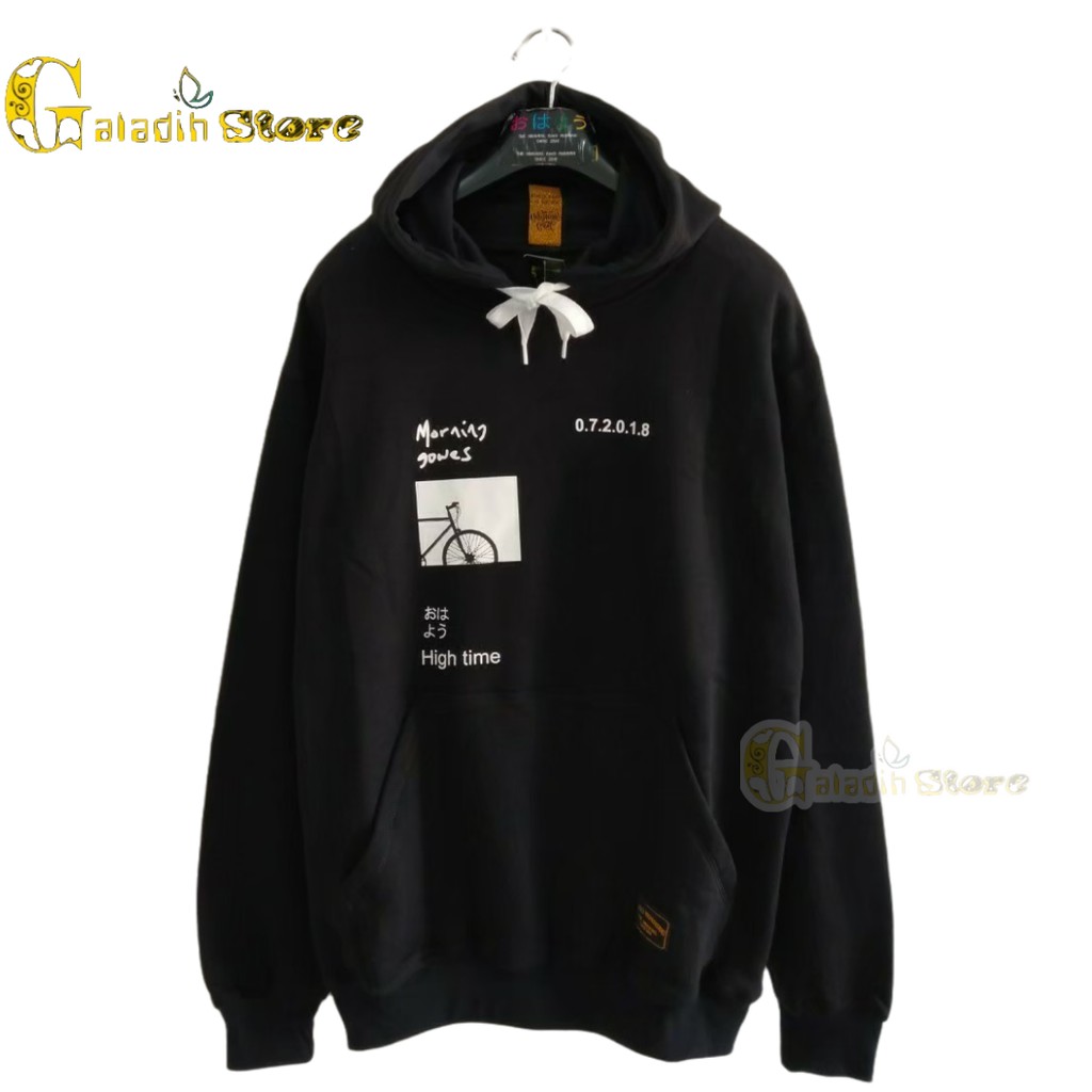 Hoodie Pria Distro original brand tebal Sweater Good Morning Goes Hitam Unisex Cowok Cewek Terbaru