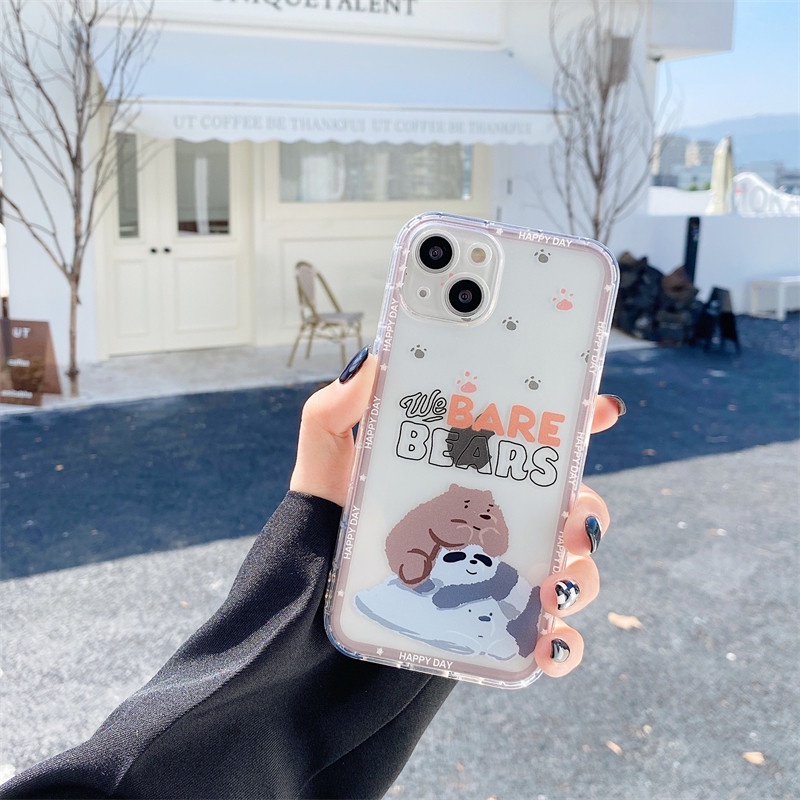 Soft Case Tpu Transparan Anti Jatuh Motif Kartun Bare Bear Untuk Iphone 11 12 13 Pro Max 7 8 Plus X Xr Xs