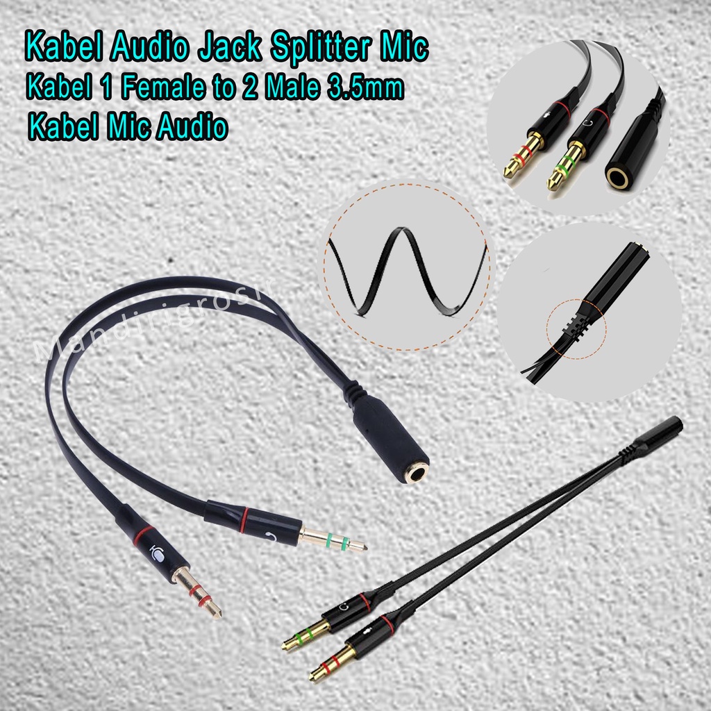 Kabel Audio Jack Splitter Mic *Kabel Audio * Headset 1 Female to 2 Male 3.5mm*