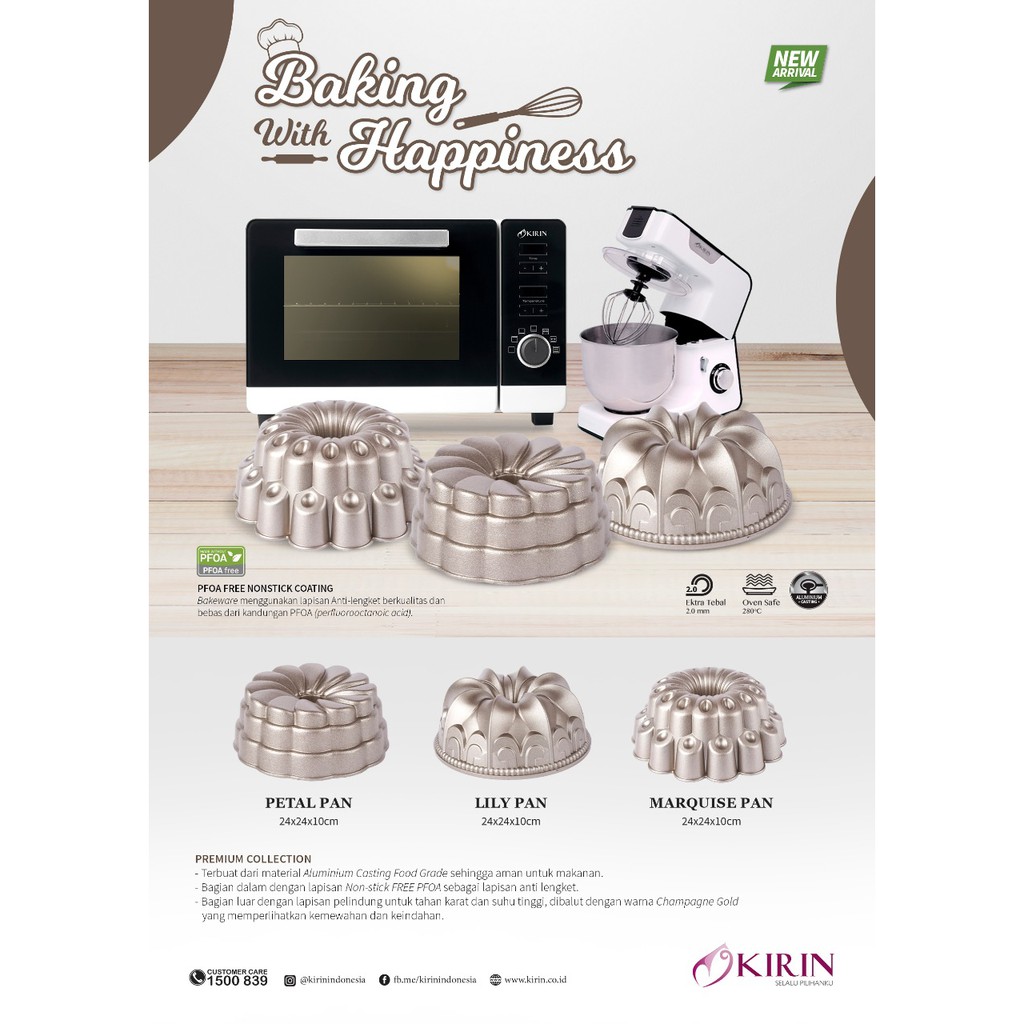 Kirin Premium Cake Pan Die Cast | Cetakan Kue Premium | CHAMPAGNE GOLD 24 Cm - PETAL