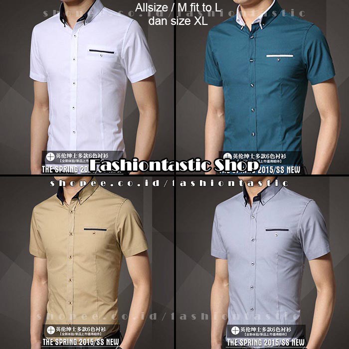 kemeja pria lengan pendek TOMMY kemeja slimfit warna toska khaki abu putih polos