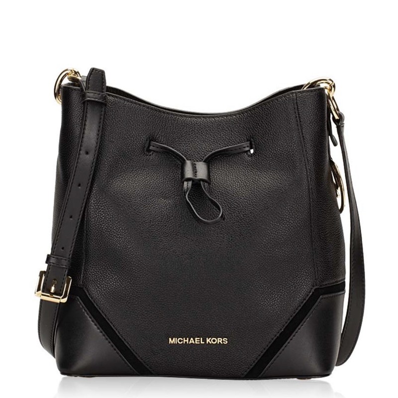 michael kors mk NICOLE LEATHER LARGE BUCKET BAG BLACK