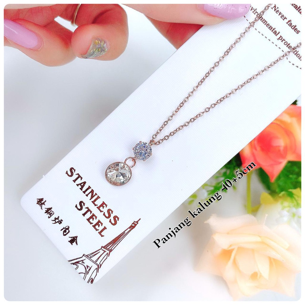 kalung fashion wanita titanium asli anti karat korea style model liontin diamond zirconia