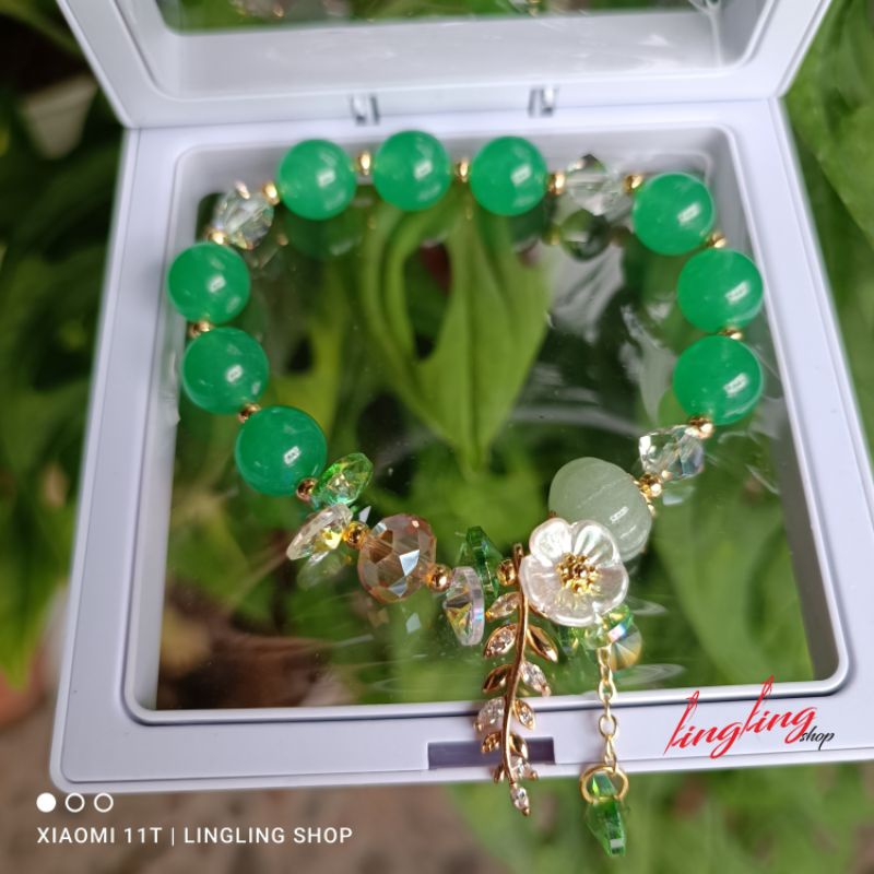 Gelang batu kristal mix titanium,gelang batu kristal korea,gelang batu kristal tali elastis free BOX