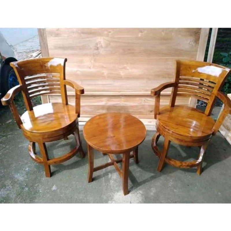 KURSI TERAS CANTIK KAYU JATI | KURSI PUTAR TERAS FURNITURE JATI TUA | KURSI PUTAR JATI JEPARA