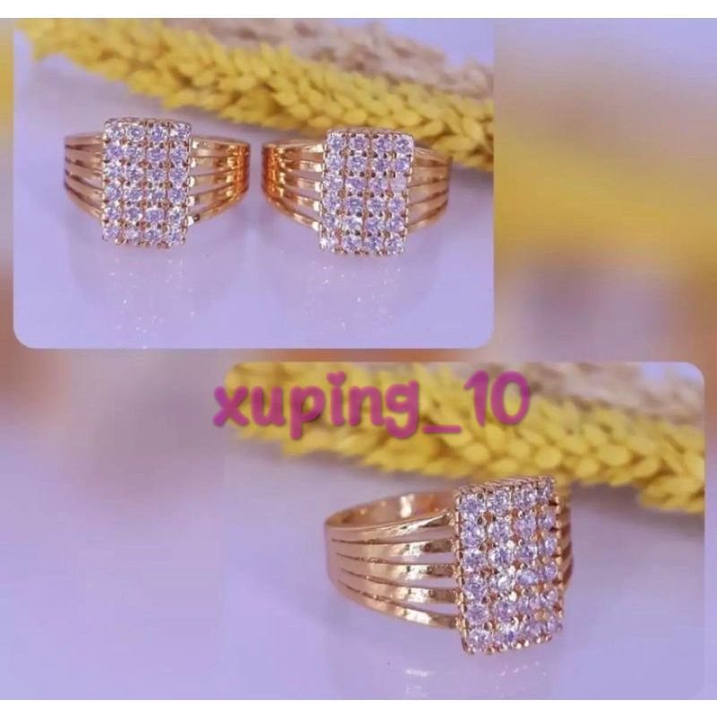 cincin kotak full permata perhiasan wanita titanium gold 18k