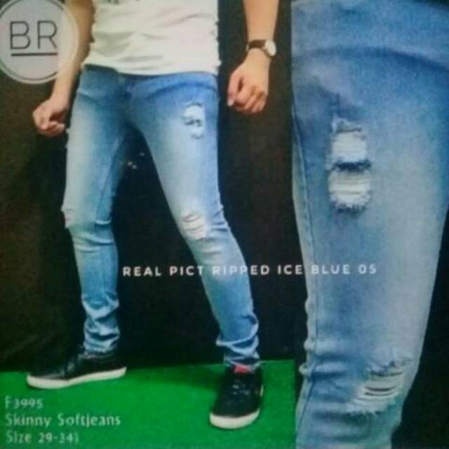 celana jeans sobek lutut - celana sobek biru pria - skinny jeans ripped original