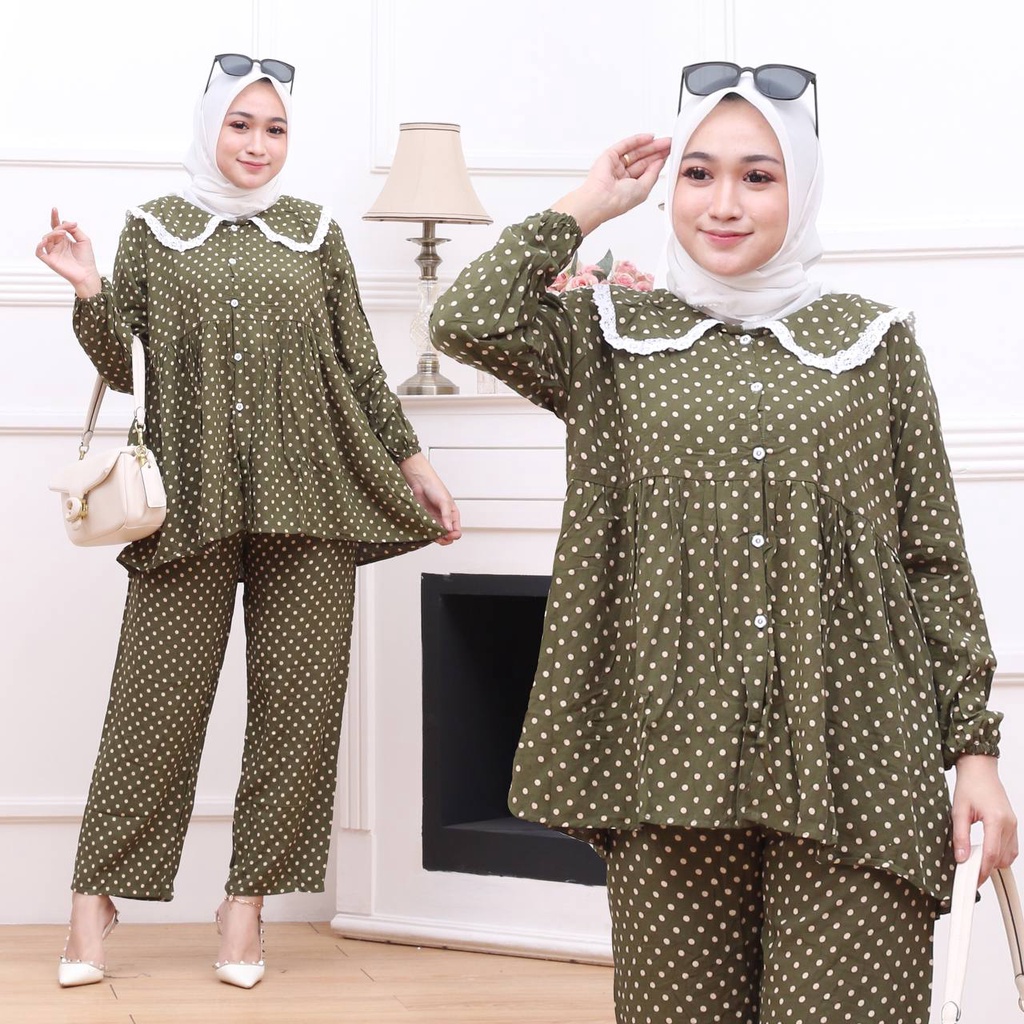 Poka Setelan Rayon Wanita Lengan Panjang Baju One Set Daily Fashion Kekinian