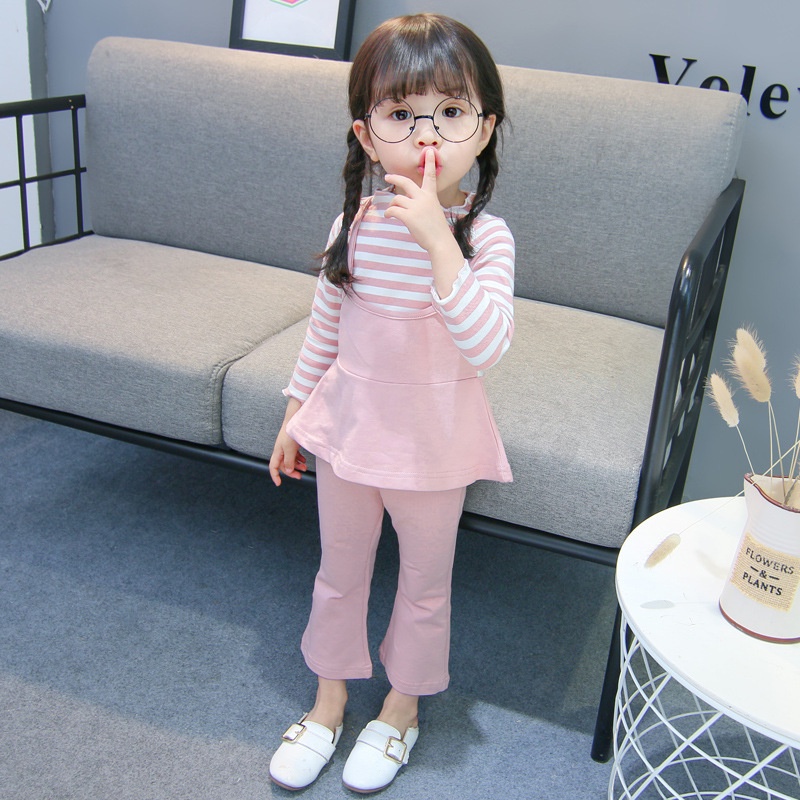 SSP25-Setelan Anak Perempuan 2Piece Set Striped Garis2