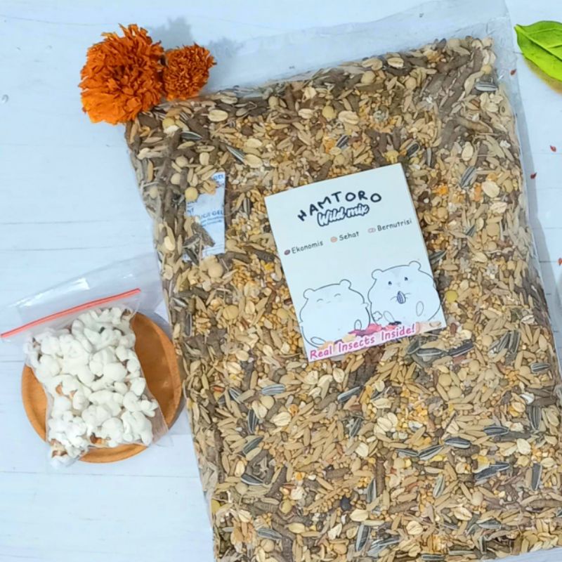 Hamtoro WILDMIX with Mealworm Bonus Popcorn Makanan Hamster 1 kg LENGKAP Protein hewani