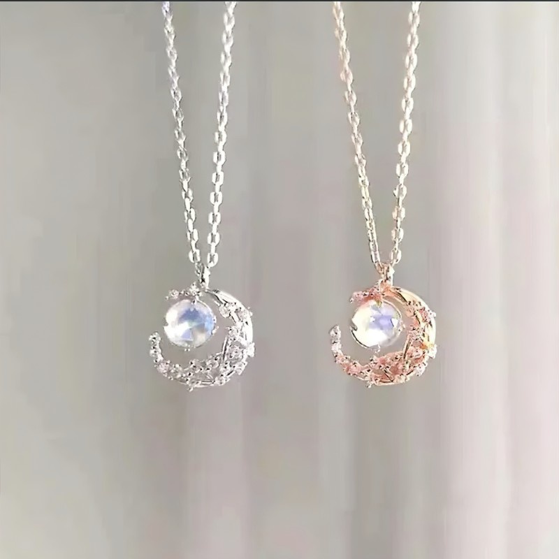 Kalung Rantai Panjang Dengan Liontin Bulan Sabit + Pohon Romantis Handmade Untuk Wanita