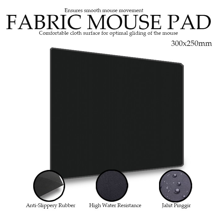 Mousepad kotak Fabric Anti Slipperry Rubber ukuran 300x250mm