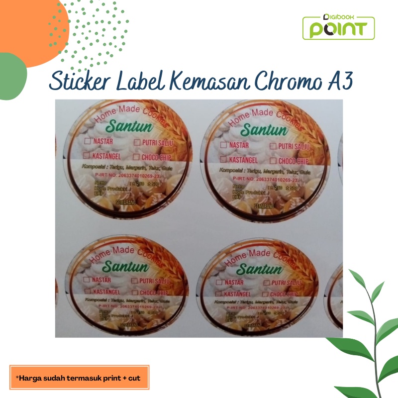 

CETAK STIKER LABEL CHROMO A3+ / STIKER LABEL KEMASAN - Tanpa Cutting