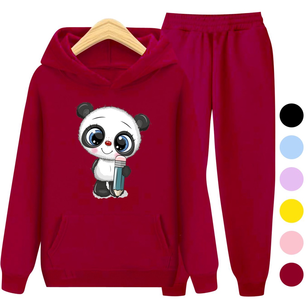 Setelan Sweater Hoodie CUTE PANDA / Set Sweater Anak-Remaja Size S - XXL Usia 3-15 Tahun