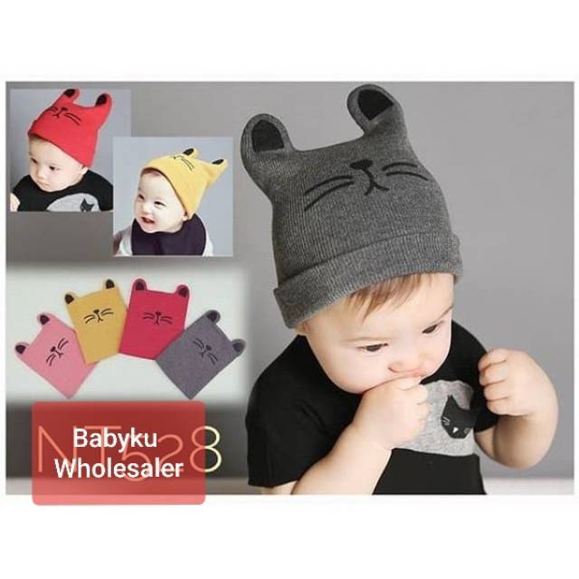 Topi kupluk bayi motif cat / Kupluk rajut bayi