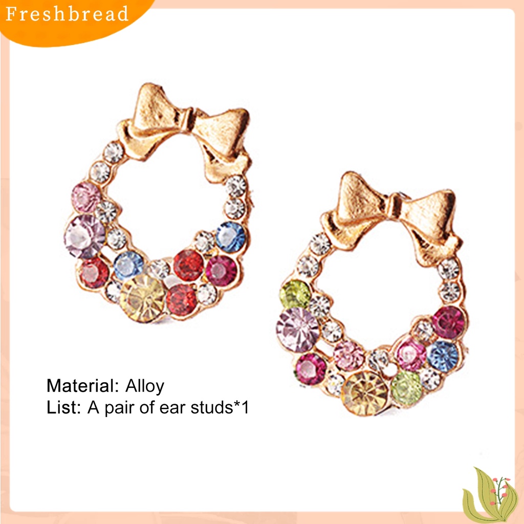 Terlaris Colorful Rhinestone Drop Earrings Bow Women Circle Hook Earrings Stud Earrings Fashion Jewelry