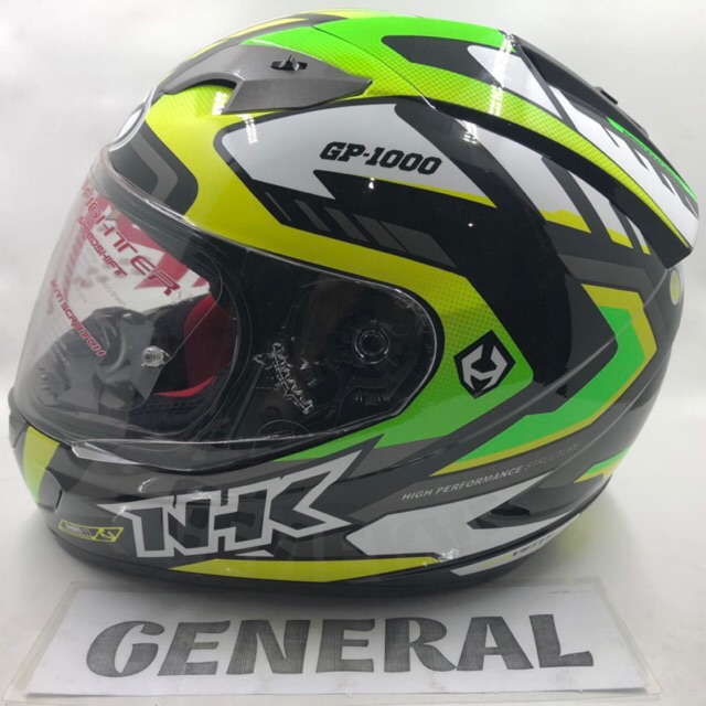 Helm NHK GP1000 GP 1000 Motif Million Black Green Yellow Hitam Hijau Double Visor Full Face