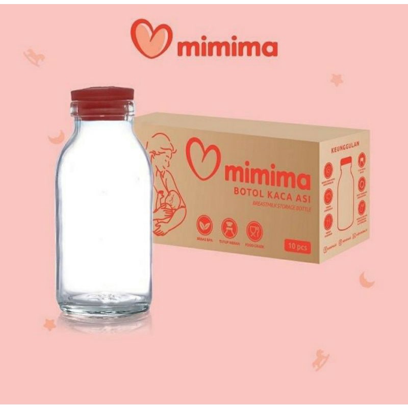 [FREE Bibs/Slabber] MIMIMA Botol Kaca ASI Tutup Karet Isi 10 pcs Botol ASI Perah ASIP Botol Vial Food Grade BPA Free