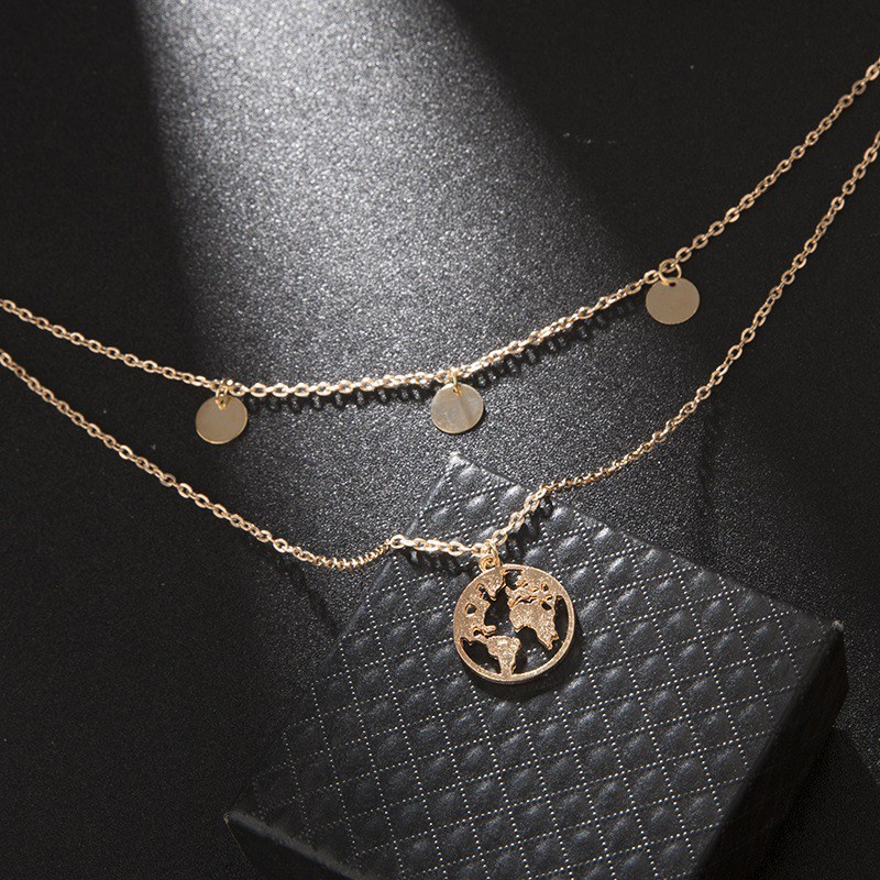 ✿AYN✿ Hanzel Earth Neclace FA108 Kalung 2layer peta bumi wanita