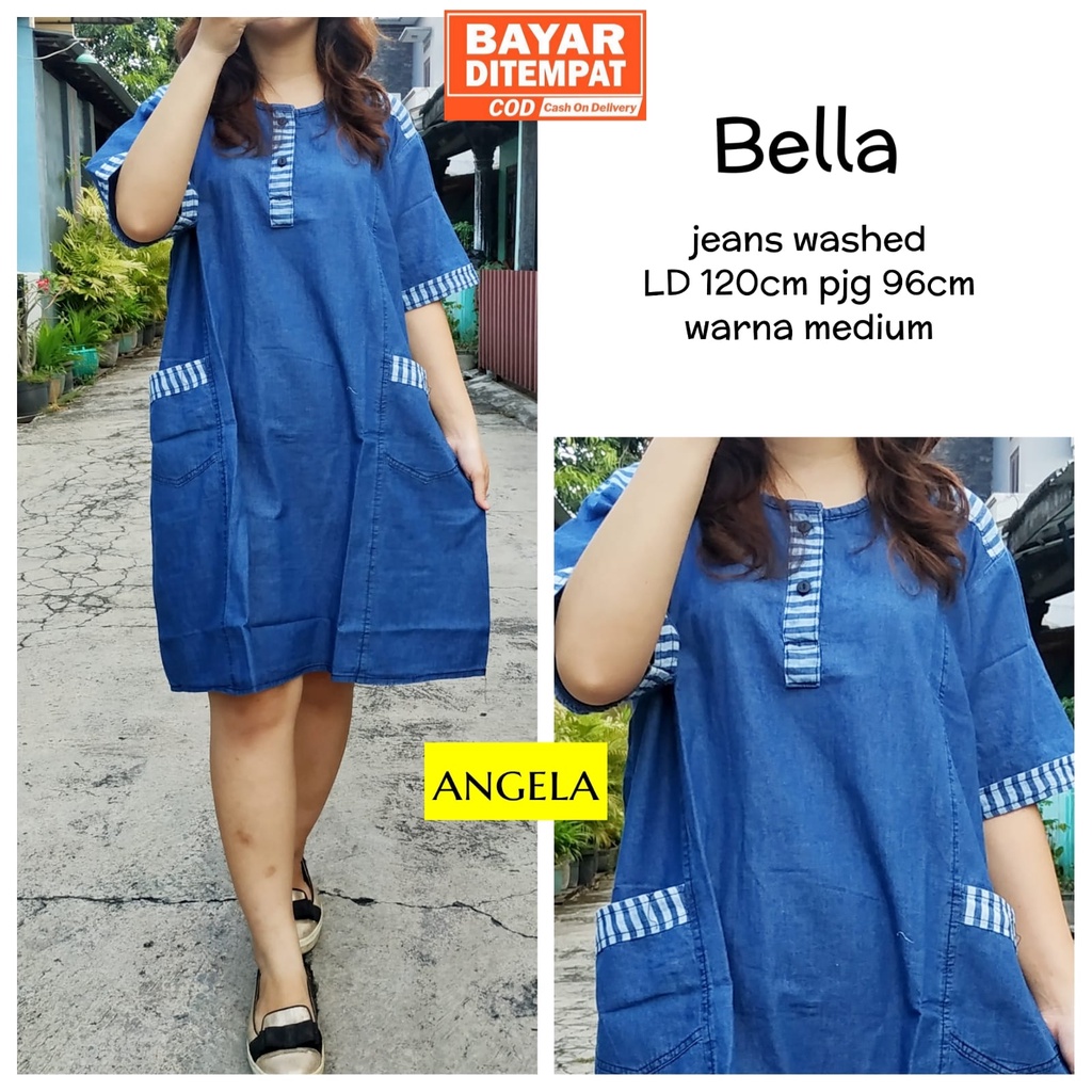 Dress Jeans Lepis Jumbo Ld 120 Bella Mini Dress Polos Variasi Salur Busui Daster Jeans