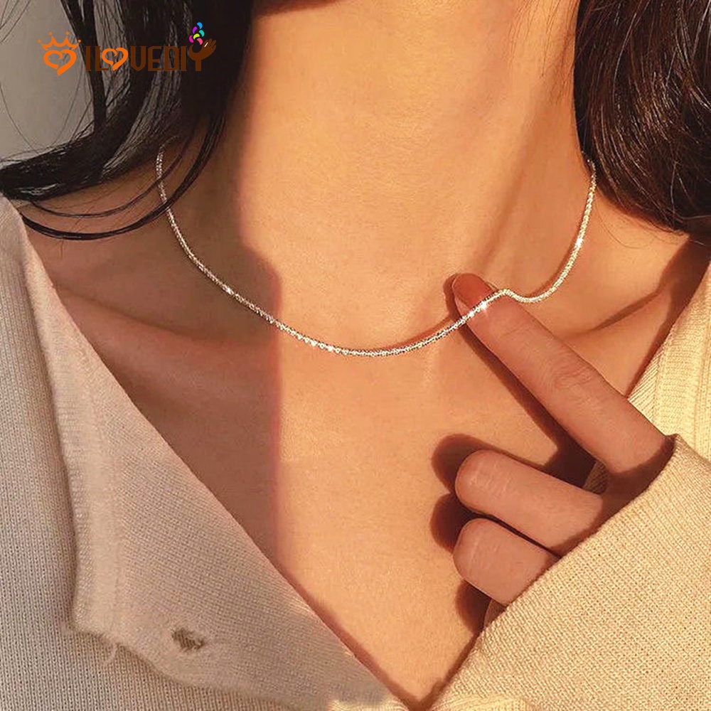 Kalung Choker Gelang Rantai Klavikula Berkilau Gaya Vintage Minimalis Korea Untuk Aksesoris Perhiasan Wanita