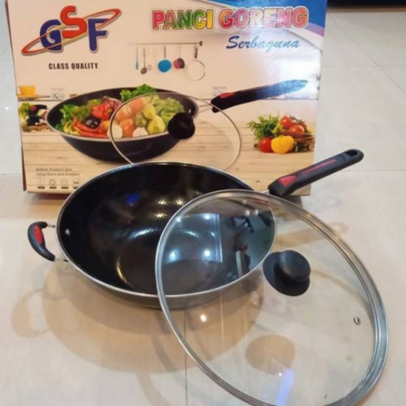 Wajan Enamel GSF (Panci Goreng) 32cm + Tutup Kaca