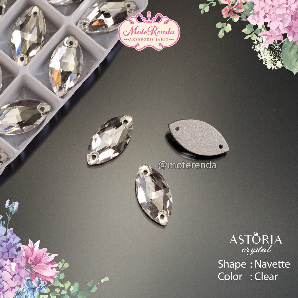 Astoria kristal jahit kaca bentuk navette kode 3SAA/C