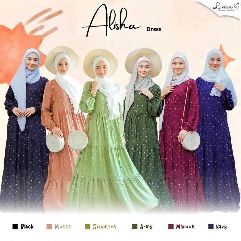 gamis / gamis polkadot leher polos/ gamis polkadot kerah leher/baju lebaran