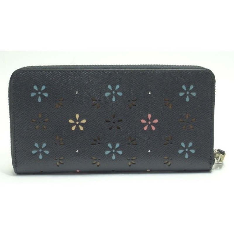 Coach Long Accordion Wallet Women Leather Floral Perforated Midnight (F31146)