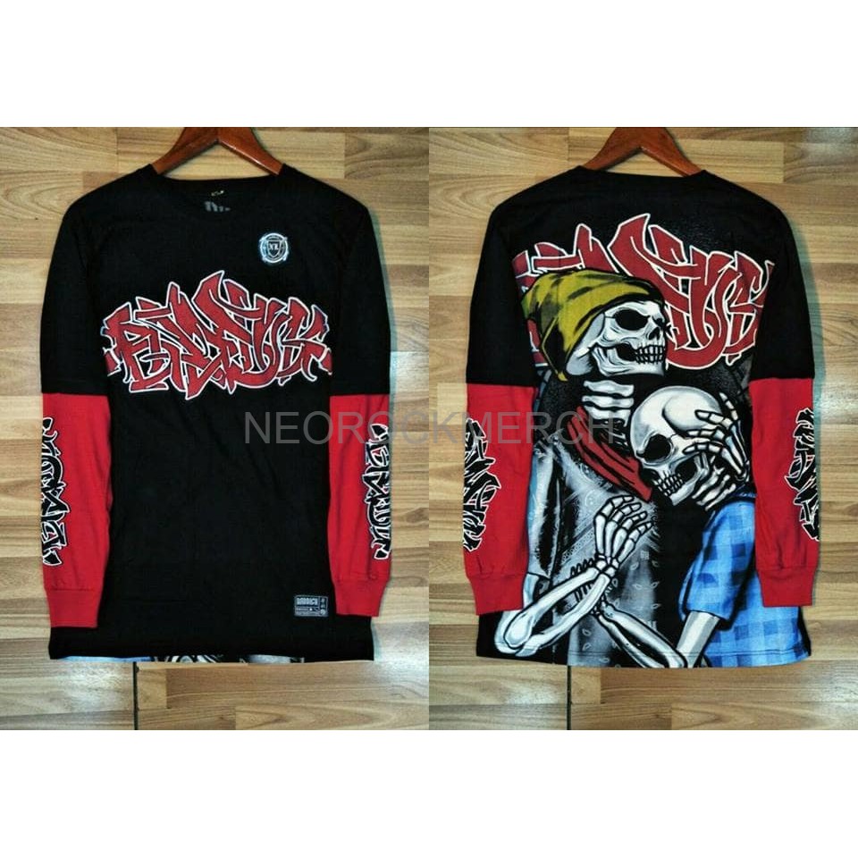 BAJU KAOS LENGAN PANJANG MOTIF SKULL TENGKORAK BANDANA FULL DESAIN